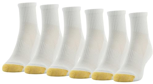 Gold Toe Women's Half Cushion Sport Quarter Socks with Mesh, 6-Pairs, White, M (Pack of 6)