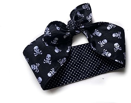 Rockabilly Haarband Totenköpfe schwarz – Bandana zum Binden für Damen