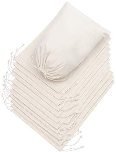 DR 100% Cotton Muslin Drawstring Bags Storage Bag for Pantry Gifts Kitchen Wardrobe (10 x 12 Inch - 12 Pack, Beige)