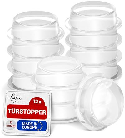 LouMaxx Gummipuffer - 12 Stück transparent Ø 20mm - Gummifüsse selbstklebend mit extra starkem Halt - Premium Anschlagpuffer verhindern Rutschen und Kratzer auf Glasplatten, Anschlaglärm und Vibration
