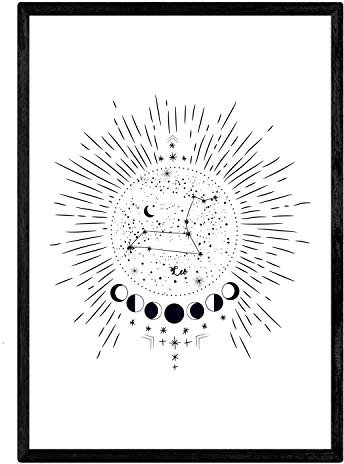 Nacnic stampa artistica con raffigurazione della costellazione del segno zodiacale del Leone. Segni zodiacali e astrologia. Colori vivaci. Immagini stampate su Carta da 250 Grammi di Alta Qualità.