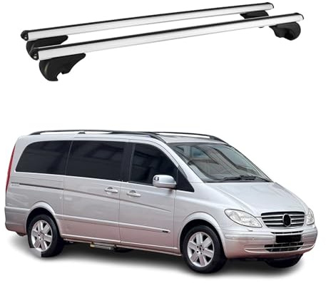 OMAC Dachträger für Mercedes Viano Vito W639 2003-2014 Alu Silber 2 Stangen | TÜV/DIN 75302:2019 geprüft, Abschließbar, bis 75 kg Traglast, Querträger, Grundträger