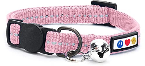 Pawtitas Reflektierendes Katzenhalsband Recyceln, katzenhalsband mit sicherheitsverschluss | Reflektierende Schnellverschluss Haustier Halsband Katzenhalsbänder mit Glocke - Kirschblüte