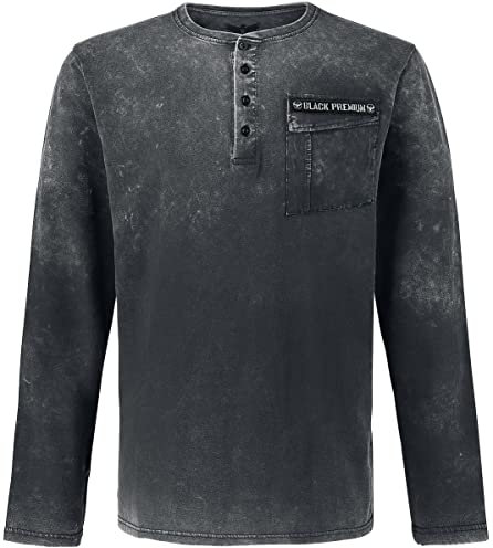 Black Premium by EMP Herren graues Vintage Langarmshirt - Brusttasche mit Patte und Patch 3XL