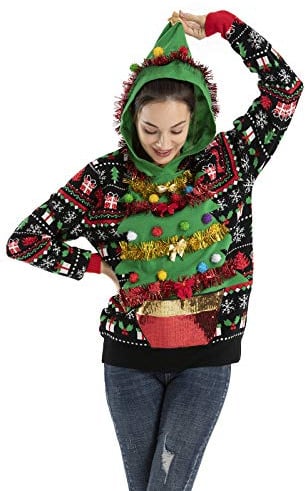 OFF THE RACK drôles pour Femmes Unisexes pour Pulls tricotés fête de Noël Sweater, Tree Happy This Xmas, M
