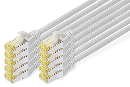 DIGITUS Cable LAN Cat 6A - 0,5 m - 10 Piezas - Cable de red RJ45 - S/FTP Blindado - Compatible con Cat-6 y Cat-7 - Gris