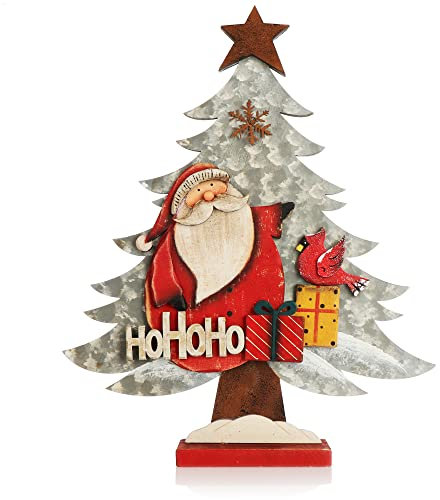 com-four® Dekorativer Aufsteller für Weihnachten - Weihnachtlicher Tannenbaum aus Holz - Weihnachtsbaum mit Santa Claus zum Dekorieren (Santa mit Tannenbaum)