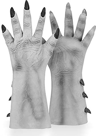 Halloween Party Gruselige Moster Skelett Knochen Klaue Hand Reaper Handschuhe Kostüm Erwachsene, grau, Einheitsgröße