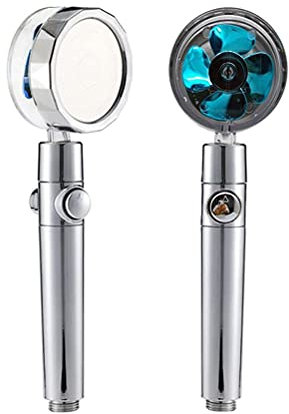 Shower Head, Turbo Charge Fan Shower Head High Pressure 360 Degree Rotation One-Button Water Stop with Waist Water Outlet Shape Detachable Hose Handheld Shower Head for Enjoying Shower