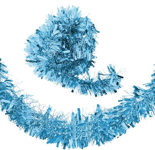 Ice Blue Christmas Garland 2M - Thick and Thin Xmas Hanging Decorations, Light Blue Tinsel Garland for Christmas Tree and New Year Parties and Home