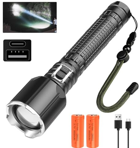XLENTGEN LED Taschenlampe Extrem Hell 20000 Lumen USB Aufladbar XHP160 LED Taschenlampen mit 5 Modi, IPX5 Wasserdicht Starke Taktische Taschenlampe für Camping, Outdoor, Notfall