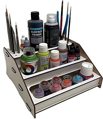 Nouveau design support de peintures Mix pour miniatures et modélisme. Organiseur de peintures multi-marques compatible avec les pots de différentes capacités de Citadel Vallejo Tamiya et pinceaux