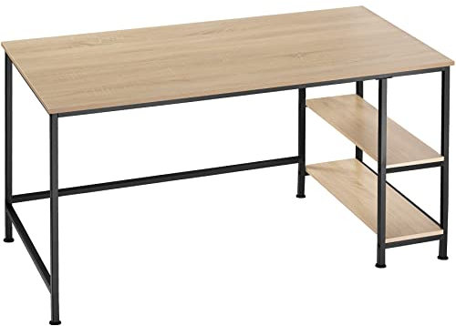 tectake® Industrial Bürotisch mit 2X Ablage Schreibtisch, 85,5 x 46,5 x 140 cm, Computertisch, PC Tisch, Gaming Desk, Arbeitstisch, Möbel für Arbeitszimmer, Industrial Holz hell, Eiche Sonoma