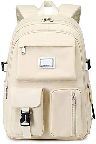 GALER Girls Backpacks School Bags, Large Capacity School Bags for Girls Secondary Middle High School, Multi-Pocket Backpack Rucksack Waterproof School Backpacks for Teenage Girls Children (Beige)