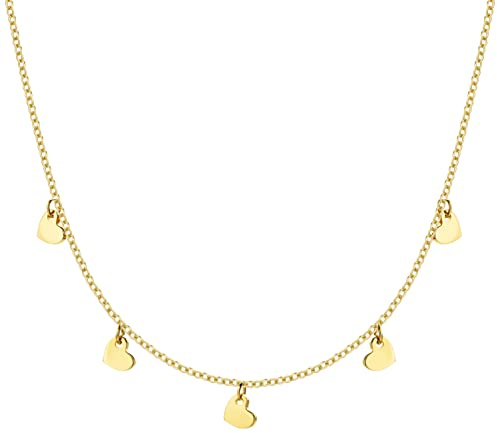 MIORE Schmuck Handgefertigt in Italien, 9 Karat 375 Kette Damen 42cm met Herz Charms oder Halskette Damen Silber 925 Vergoldet 18K 44cm mit Charms Anhänger Herzen und Bunte Glassteine