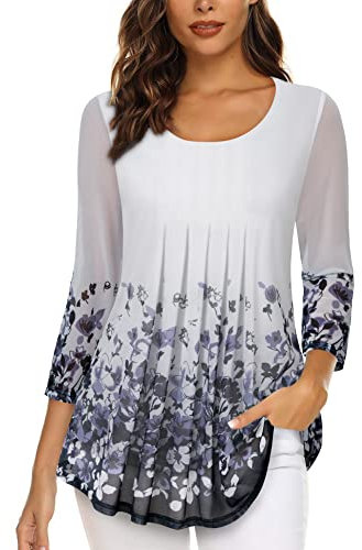 Gaharu Damen 3/4 Arm Bluse Elegante Abendbluse Floral Romantische Sommer Freizeitbluse