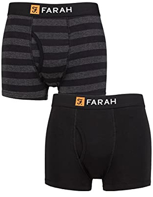 Farah Mens Classic Keyhole Trunks - Plain and Striped Designs, Soft Cotton in a Multipack Pack of 2 Sizes S,M,L,XL,XXL