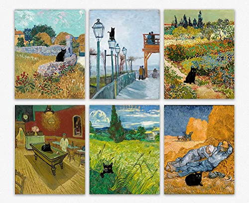 Black Cat Raumdekoration - Berühmtes schwarzes Katzenplakat, Van Gogh Poster Black Cat Poster / Cute Black Cat Decorations, Wohnkultur & Funny Cat for Bathroom Decor, Bedroom Decor (20cm x 25cm)