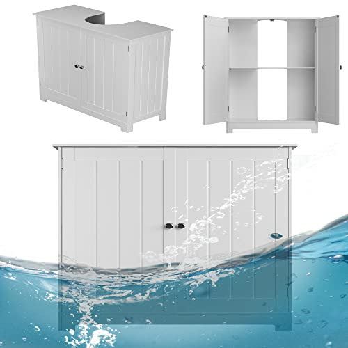 ANSIMIDA Under Sink Storage Cabinet, Vanity Unit, Under Basin Storage, Bathroom Floor Cabinet with 2 Door, Adjustable Shelf, Large Storage, Freestanding Cabinet 58 x 30 x 60 cm