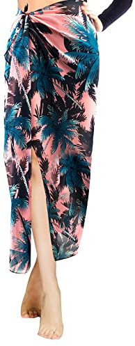 Sarongs for Women Beachwear, Long Beach Wrap Coconut Tree Printed Bikini Sarong Wrap Chiffon Bikini Coverup Skirt Swim for Travel Swimming Summer Holiday Beach Pool