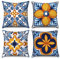 Hnmdmyi Kissenbezug Boho 45x45 4er Set, Blau und Orange Geometrisches Mandala Floral Bauernhaus Dekorative Kissenbezüge Leinen Kissenhülle für Sofa Couch Bett Garten Outdoor Home Decor