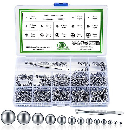 600 Stk Stahl Kugellager Kugeln, Stahlkugeln, Edelstahlkugeln, Metallkugeln Lager Sortiment Kit, für Fahrrad Rad Präzision Innenlager Fahrradnabe Lager Lagerkäfig Ersatzteile, M2-M10