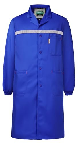 Yukirtiq Blouse de Travail Atelier Industrie Veste Manches Longues à Boutons Col Chevalier Blouse Manteau Travaux Pratique Lycée, Bleu royal, M