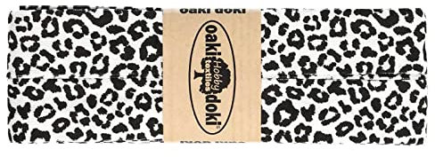 Schrägband Jersey 3m mit Leopard Print 20mm gefalzt Oaki Doki elastisches Einfassband, Farbe:3004 weiß-schwarz