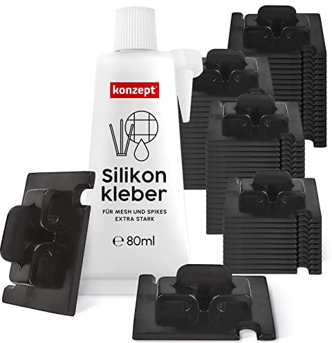 70 Stück Klebehaken mit Montagekleber 60ml, extra stark, für Katzennetz Balkon – ohne Bohren, schwarz, wetterfest, einfache und schnelle Montage