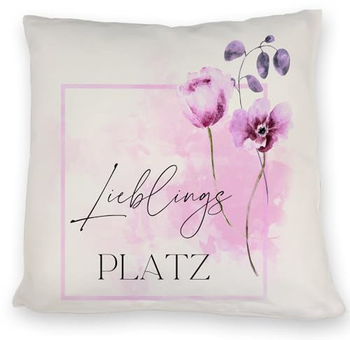 speecheese Lieblingsplatz Kissen mit Tulpen Motiv für Freunde zum Geburtstag EIN buntes DekoKissen für Dein Wohnzimmer Pause Couch Bequem Ausruhen dekorativ