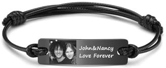 JSDDE Personalisiert Armband mit Foto und Text Gravur, Geflochten ID Armband, Armband mit Bild, individuelles Geschenk für Freunde Freundin Liebhaber