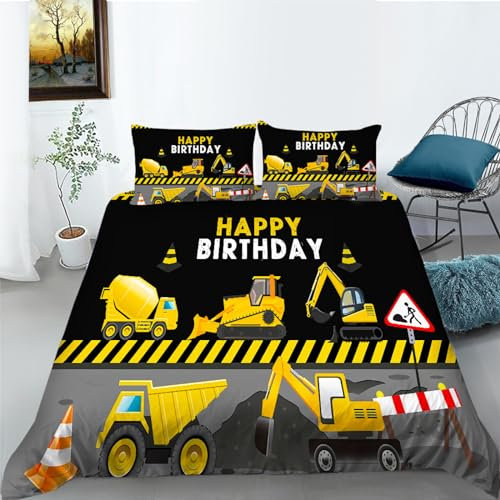 BJCJGGL Fundas Nordicas 105 Excavadora Amarilla Ropa de Cama 105 para Niñas Niños con Cremallera Suave Transpirable Microfibra Fundas Nordicas 180x220 cm + 2 Fundas de Almohada 50x80 cm