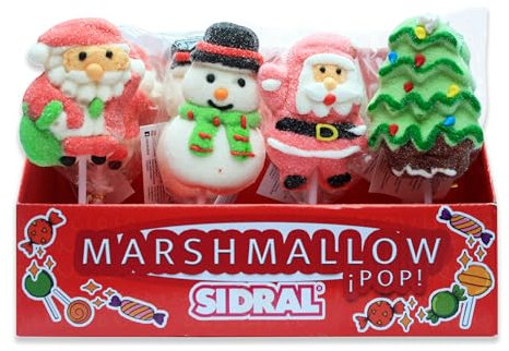 SIDRAL 16 x Spiedini di Natale Marshmallow - Chuches Natale, Kit Dolci - Dolci di Natale Senza Glutine, Senza Allergeni, Caramelle Festive