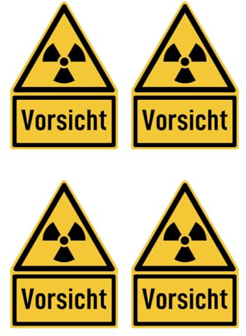 Autocollant Havati : 150x100 mm, 4 pièces Mot d'avertissement Attention aux substances radioactives ou aux rayonnements ionisants Panneau d'avertissement avec texte (allemand) (jaune/noir) Triangle W