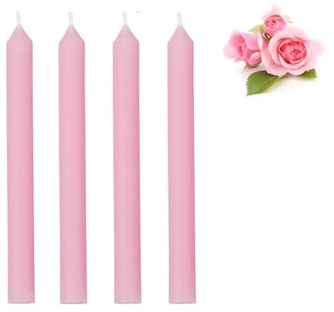 4 Pack Tall Dinner Candles - 19 cm Long Roses Scented Pillar Wax Candles - 8 Hour Burn Time - Gift for Mum, Wife, Friends