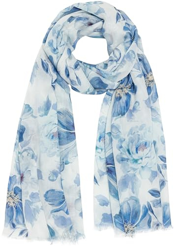 Caspar SC534 Damen Sommer Schal aus weichem Modal floralem Blumen Muster, Farbe:jeans blau
