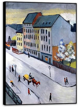 MOBYAT Schwarzer Rahmen August Macke Bilder Leinwand,Unsere Straße in Grau,BerüHmte Kunstdrucke,August Macke Poster,Modern Kunstdruck Deko70x50cm(28x20in)