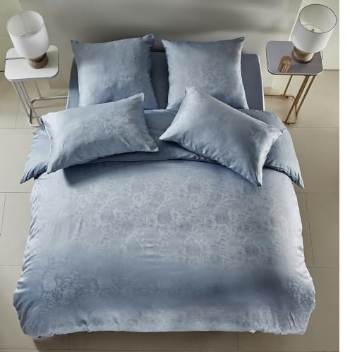 Luofanfei Satin Bettwäsche 135x200 cm Blumen Blau Seiden Glatt Glänzend Blumenmuster Blaue Wendebettwäsche 2 Teilig Microfaser Bunt Pflanzen Botanisch Bettbezug Set Einzelbett mit Reissverschluss