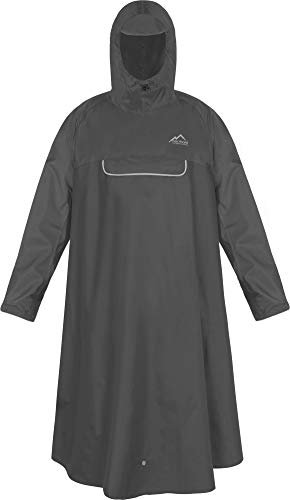 normani Unisex Regenponcho EXTRA Lang mit Ärmeln und Brusttasche für Damen und Herren - Brusttasche und 3M™ Scotchlite™ Reflektor - 100% Winddicht - 100% Wasserdicht Farbe Dunkelgrau Größe L/XL
