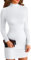 ELFIN Damen Bodycon Kleid Rollkragen Langarm Minikleid Geripptes Enges Basic Kleid Einfarbig Herbst Pullover Kleider Freizeitkleid (S, Weiß)