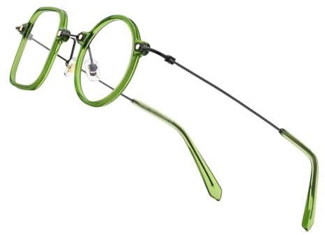 GddOGUK Fake Brille Brillenfassungen, Titan-Brillenfassungen, Retro-Mode-Brillenfassungen, kreativ, Links, quadratisch, rechts, rund, Brillen, Unisex Angenehm zu tragen