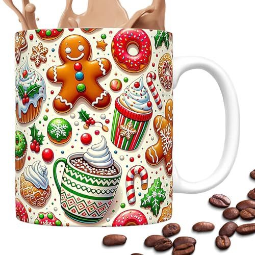 Gwtdtoad Weihnachtstassen Keramik Lebkuchenmann Kaffeetasse Weihnachten Teetasse Reisekaffeetasse Kaffeebecher Für Milch, Eiswasser, Saft, Kaffee, Tee 350 Ml