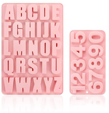 Silikonform Buchstaben und Silikonform Zahlen,2 Stück A-Z & 0-9 Alphabet Silikonformen 3D Zahlenform Kuchen Silikon Gießformen für Tortendeko Topping Kindergeburtstag(Rosa)