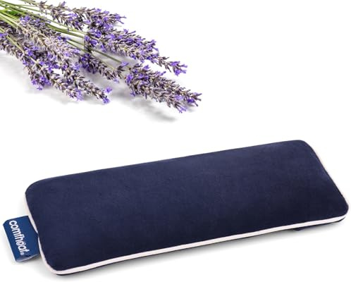 Comfheat Lavender Weighted Eye Pillow - Soft Plush Removable Cover, Moist Heat & Cold Therapy, Natural Aromatherapy Eye Compress Pillow for Relaxation, Yoga, Meditation, and Sleep, Navy Blue