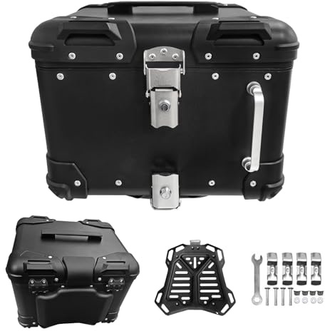 40L 45L Top case Motorrad Koffer Gepäck,Motorradkoffer Abschliessbarer Tour-Heckkoffer für Roller,Schwarz/Weiß Aluminium Koffer Helmkoffer mit Rückenlehne(Black,40 L)