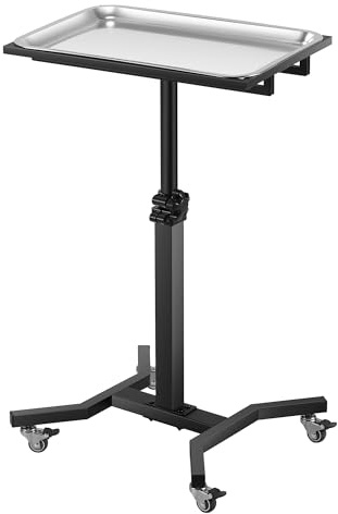 POARMEEY Tattoo Tablett mit Rädern, Trolley Höhenverstellbar Ständer | Rollender Edelstahl Abnehmbares Tablett, höhenverstellbar 65-95 cm, 360° drehbar, für Tattoostudio