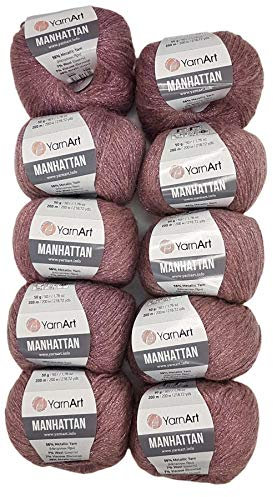 10 x 50g Ilkadim Export Manhattan Strickgarn, Viscose - Garn mit Glitzer, 500 Gramm Metallic-Wolle, Effektwolle, Strickwolle Metalliceffekt (altrosa 909)