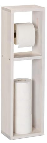 Relaxdays Piantana Portarotolo Carta Igienica Bagno, Parete o Terra, 4 Rotoli Cartaigienica, 70x20x13 cm, Legno, Bianco