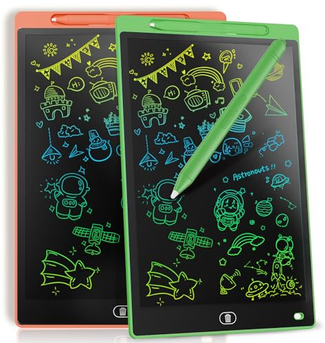 [2 Pezzi] Tavoletta Grafica LCD Scrittura Colorato 10 Pollici, Lavagna da Disegno Cancellabile, Regalo Bambini, Tavoletta Grafica per Giochi per 2 3 4 5 6 7 Anni (Arancione&Verde)