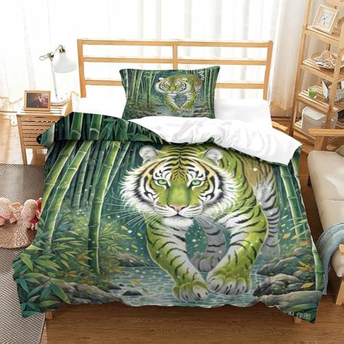 PXBDUASIE Tiger Bettbezug Bettwäsche Kinderbettwäsche Reißverschluss Mit Kissenbezügen Betten Set Für Jungen Und Mädchen, Kinder Single（135x200cm）